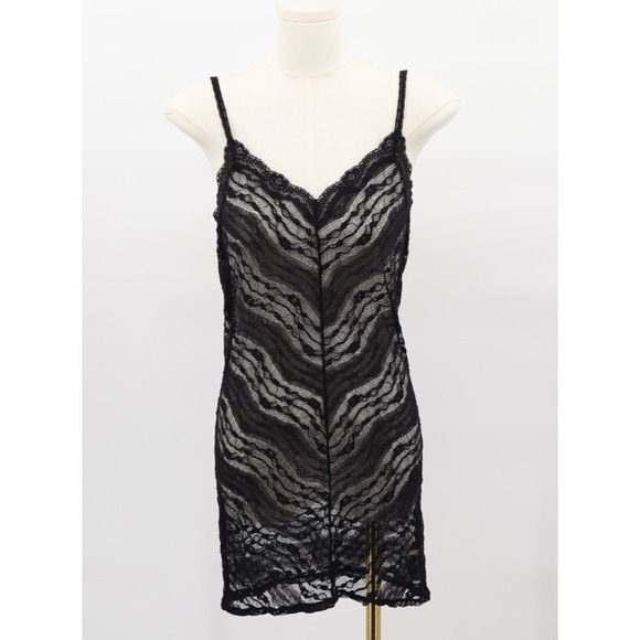 Free People Intimately Women's Black Stretch Lace Mini Slip Dress Sz L Whimsigth - Picture 1 of 5